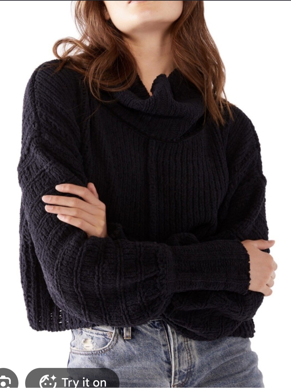 Free People Be Yours Black Cowl Neck Sweater